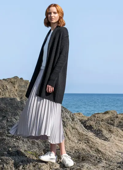 Kilcool Textured Knit Medium Length Coatigan in Black